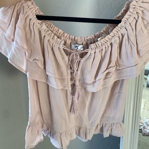 Light pink off the shoulder blouse